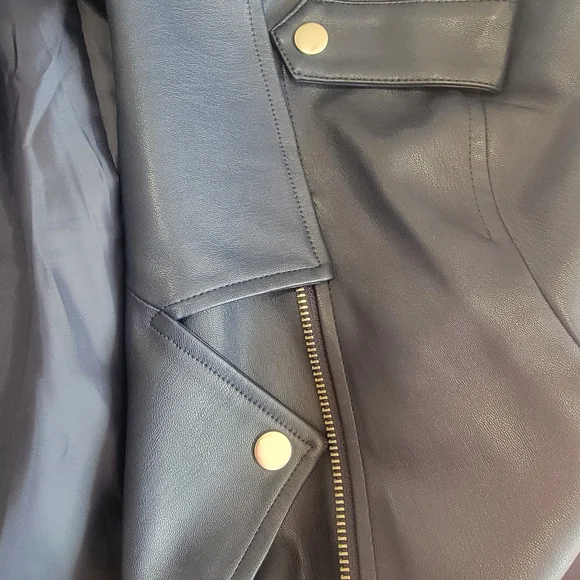 INC Women's Navy Blue Vegan Leather Jacket
